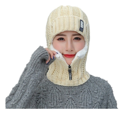 Gorro De Esquí Para Mujer Ear Guard Zip Bufanda Warm Hat