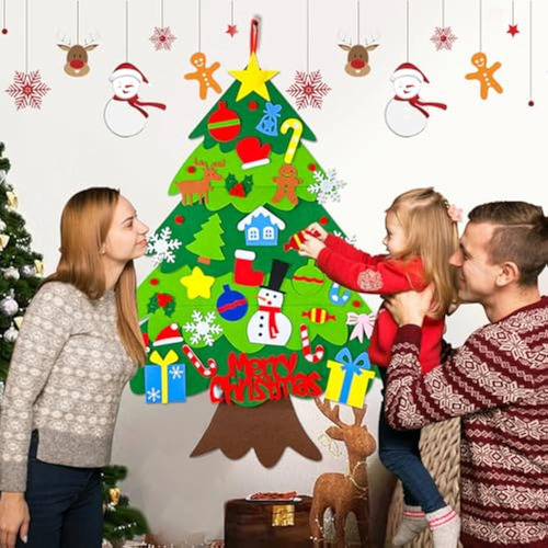 Juego De Árbol De Navidad De Fieltro Con Cadena De Luces Led
