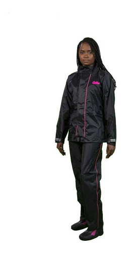 Imagem 1 de 6 de Capa De Chuva Feminina Nylon Delta New Star Preto Rosa Moto