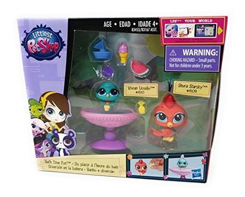 Littlest Pet Shop Bath Time Fun Set 2 Pajaros Y Birdbath De