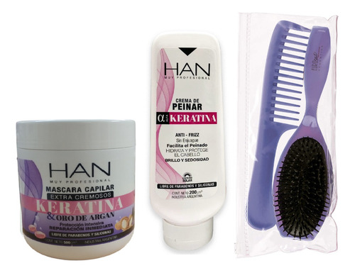 Han Crema De Peinar + Mascara Keratina Fortalece +kit Peine