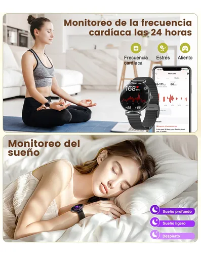 Reloj Inteligente Mujer,pantalla Hd 1.43'' Con Llamada Bluetooth Para iPhone Andriod (incluye Dos Correas)fv17-c Negro