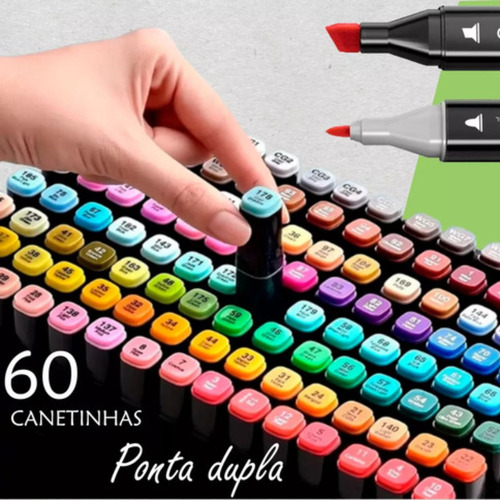 Marcadores Canetinhas Coloridas Ponta Dupla Estojo 60 Cores