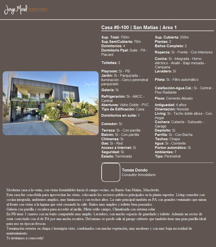 Casa Perimetral #0-100 - San Matias - Area 1 - 250m2 #id 12494