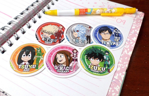 Set De 6 Stickers Circulares De Anime - My Hero Academia