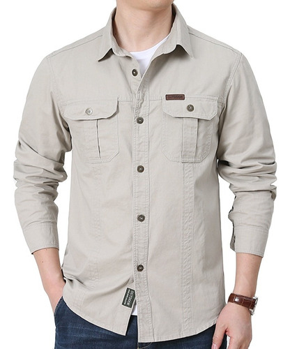 Camisa Casual De Cuello Solapa De Mezclilla Para Hombre