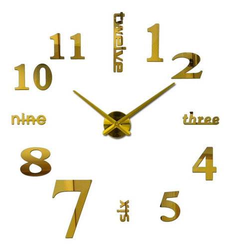 Reloj De Pared 3d Tamaño 100x100cm Color Dorado