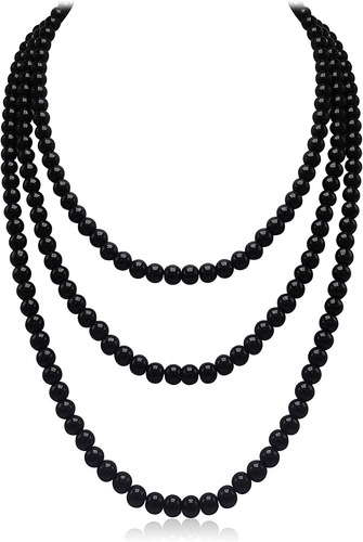 Aisansty - Collar Largo De Perlas Para Mujer, Perla De Imita