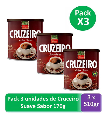 Café Cruzeiro Suave 170 G, Con Un Suave Sabor (pack 3)