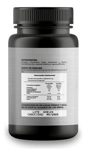 Colágeno Acido Hialuronico Y Biotina-100 Cápsulas Por Frasco Sabor Sin Sabor