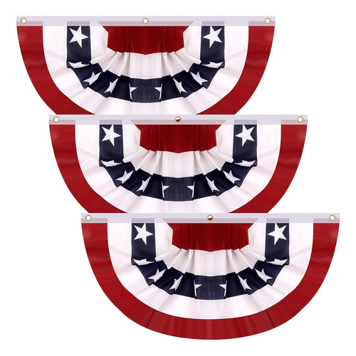 Paquete De 3 Banderas Plisadas De Estados Unidos Resistentes
