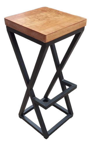 Banco Taburete De Acero Y Madera Para Barra Cafe Bar 70cm Negro Nogal Americano
