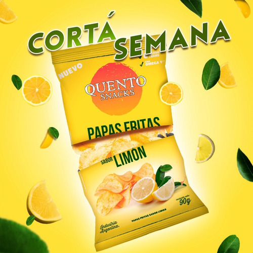 Imagen 6 de 10 de Papas Fritas Limon Quento Snacks 90g - 01mercado