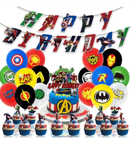 Set Decoración De Cumpleaños Temática Superheroes 42 Piezas