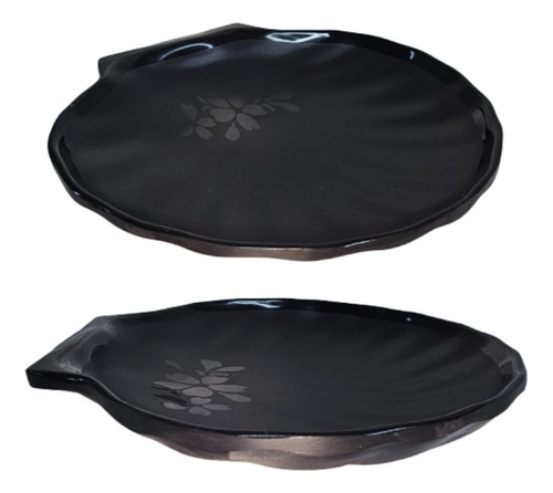 Kit 3 Pratos Melamina Servir Entrada Restaurante Concha 13cm Cor Preto