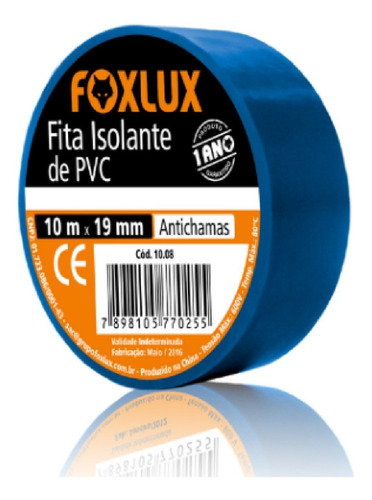 Fita Isolante Azul De Pvc Antichamas 10 Metros X 19mm