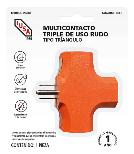 Multicontacto Triángulo Iusa Termoplástico Naranja 13x11x4 C