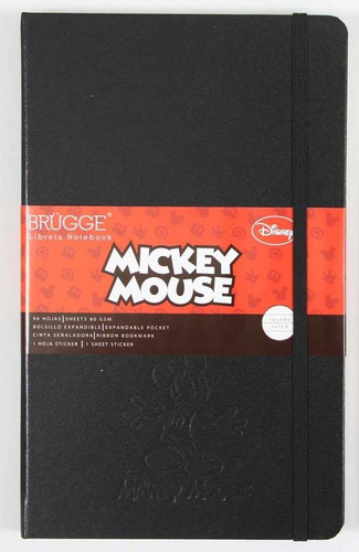 Libreta Brugge 13x21 Mickey - Hojas Rayadas Color Negro