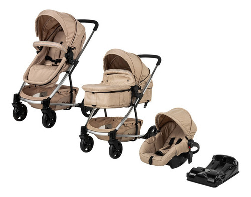 Carriola De Viaje Para Bebe Plegable Ligera Con Portabebe Color Beige Chasis Negro