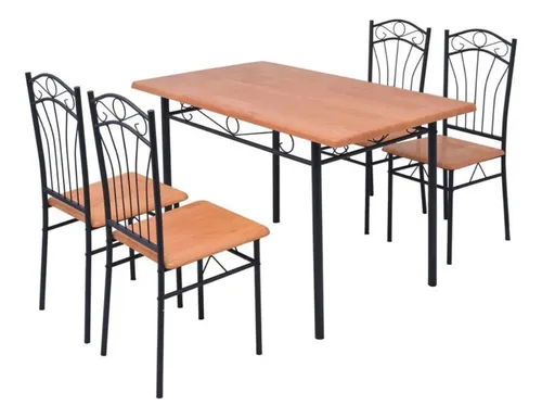 Juego Comedor Living 4 Sillas Mesa Set Rectangular Madera/negro Liso