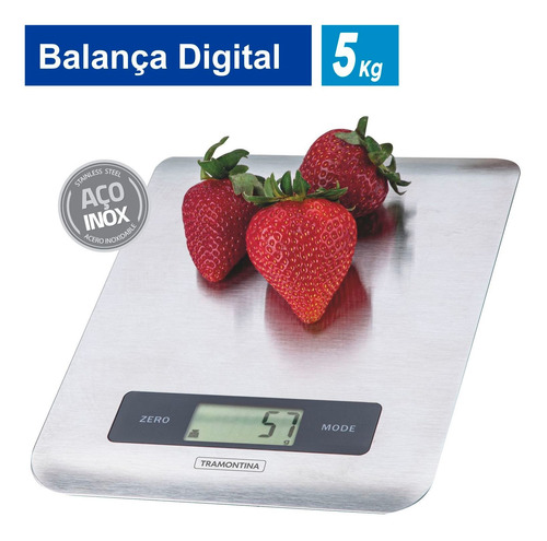 Imagem 1 de 10 de Balança Digital Cozinha Tramontina Adatto Em Aço Inox 5kg