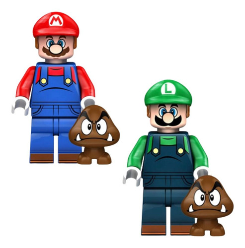 Kit 2 Blocos De Montar Miniaturas Mario E Luigi