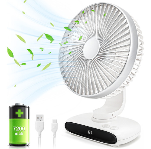 Ventilador de Mesa e Parede Gllai N702 Ajustável Silencioso e Portátil 18cm Cor branco com Bateria Recarregável 4 a 8 horas de uso Sem Ruído 7200mAh