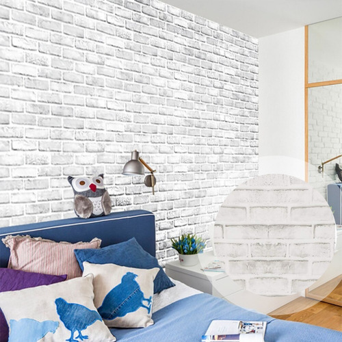 Imagen 4 de 10 de Papel Tapiz Adherible 10m X 45cm Tabique Blanco Clasic Tp14