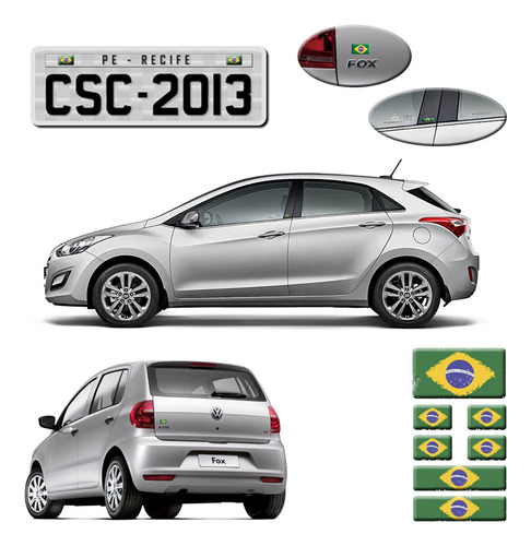 Kit Adesivos Emblema Bandeira Brasil Placa Coluna Traseira