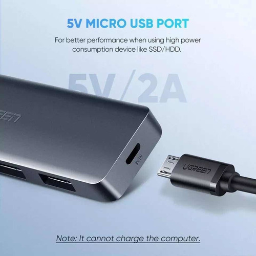 Hub Usb C De 4 Puertos Usb 3.0 Con Carga Micro Usb 5v Ugreen