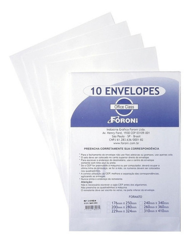 Envelope Saco Foroni Branco 176x250mm - 90g - Com 10