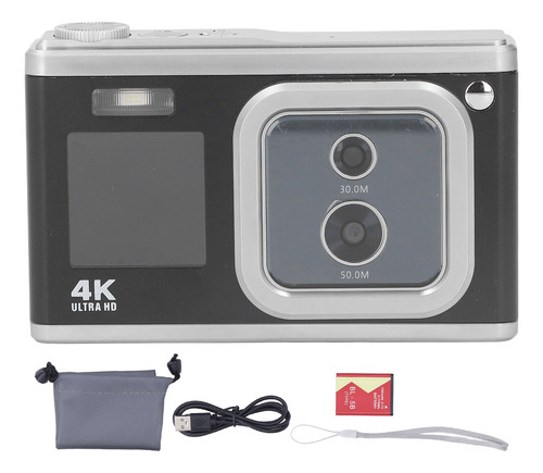 Cámara Digital Ips 4k Hd Dual Cam, Doble Pantalla, Zoom 16x,