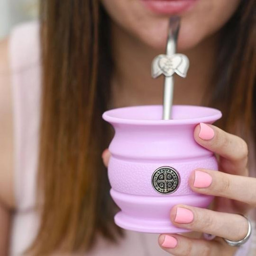 Imagen 2 de 3 de Mate Salve Regina San Benito Bombilla Acero Limpieza Facil