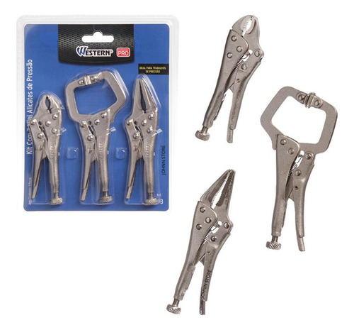 3 Mini Alicates Pequeno Pressão, Mordente, Tipo C, Aço Pro