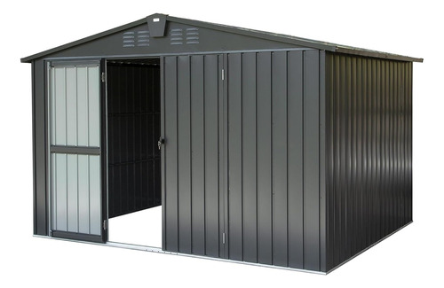 Cobertizo Almacen Techo Galvanizad Marco Acero 10x8ft Negro