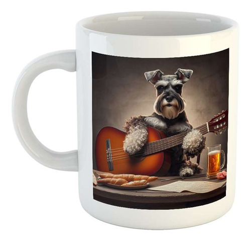 Taza Ceramica Schnauzer Perro Dog Guitarra Musica