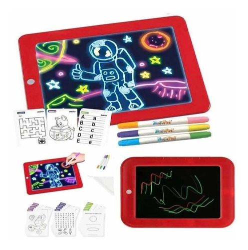 Pizarra De Dibujo Mágico Luz Led + Plumones. Niños