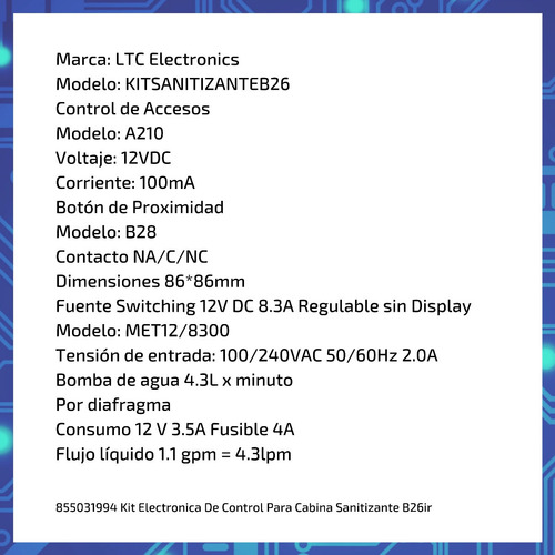 Imagen 6 de 10 de Kit Electronica De Control Para Cabina Sanitizante B26ir