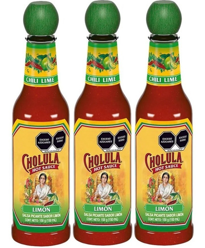 3 Salsa Picante Cholula Sabor Limón 150ml C/u Kosher