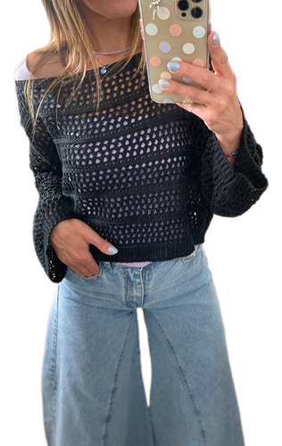 Sweater De Hilo Tejido Calado Corto The Big Shop