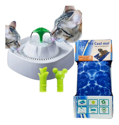 Bebedero Agua Perro Gato Mascota 1l + Manta Refrescante Mat 