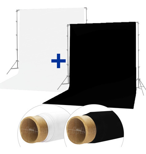 Kit Fundo Fotográfico De Papel Preto E Branco 2x5 Metros Cor Branco e Preto Desenho impresso Liso