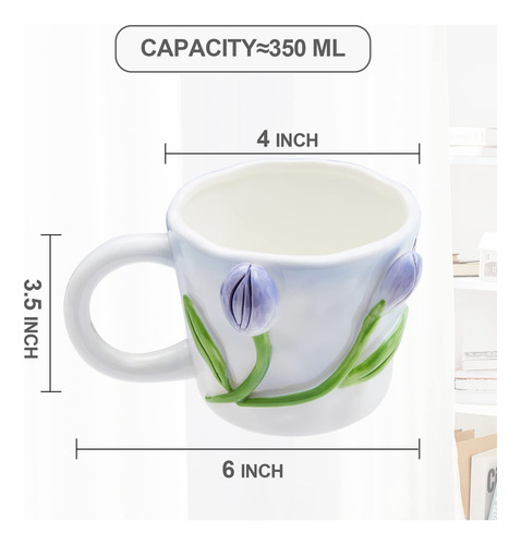 * Taza De Café De Flores 3d Con Tulipán Rosa, Taza De