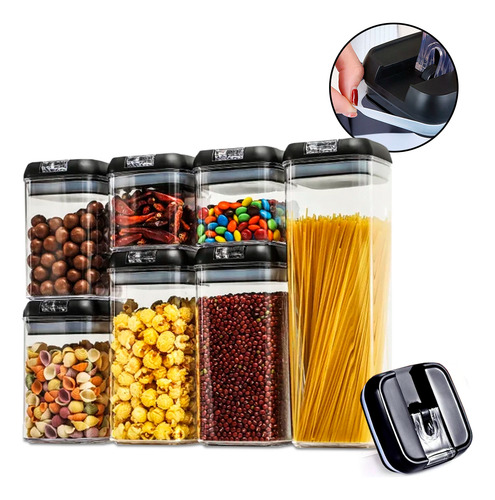 Conjunto 7 Potes Herméticos Acrílico Empilháveis Organização