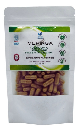 Moringa (adicionada Con Jengibre Y Curcuma). 100 Cápsulas.