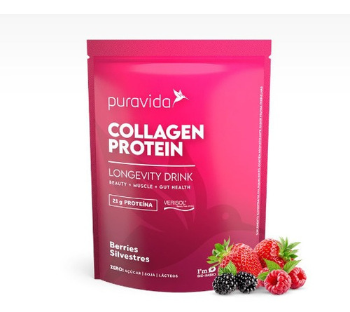 Suplemento Em Pó Pura Vida Premium Collagen Protein Colágeno Em Saco De 450g