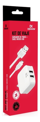 Cargador De Pared Dekkin Doble Puerto Usb Micro Usb Color Blanco