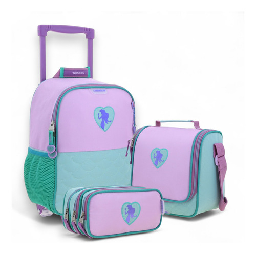Kit Mochila Ruedas Kinder+lonchera+lapicera Ariel Luriel 25 Verde Claro Liso