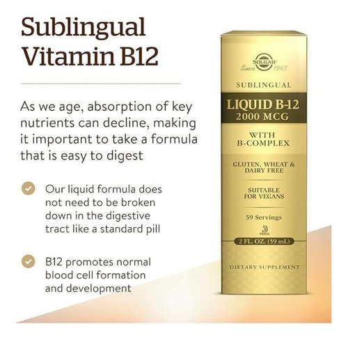 Vitamina B12 2000 Mcg Sublingual Solgar 59 Ml