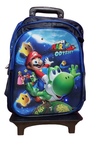 Mochila 3pz Super Mario Bros Led 3d Con Lapicera Y Lonchera